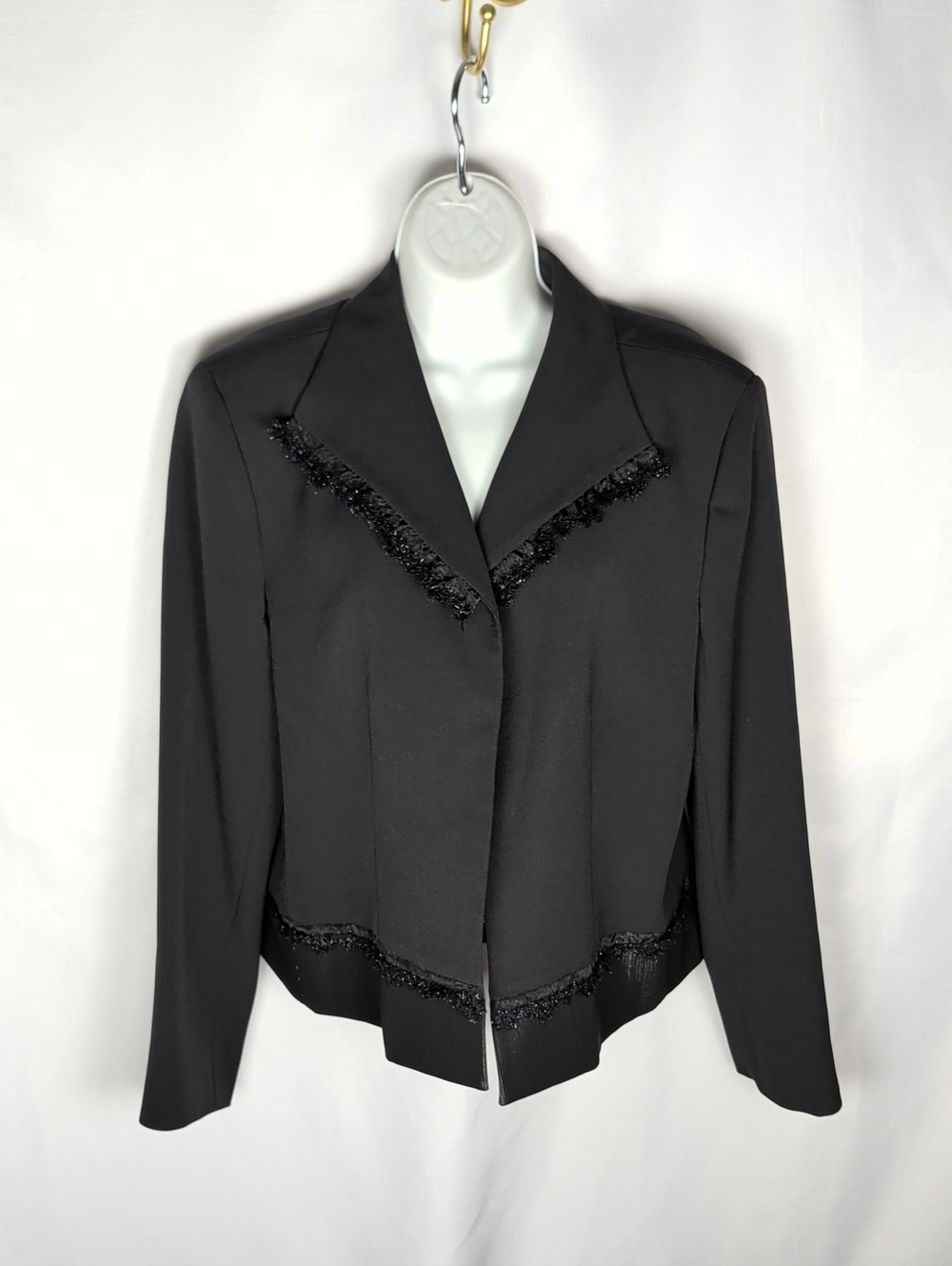 Vintage Harvé Benard Black Metallic Eyelash Trim Evening Jacket Blazer 14